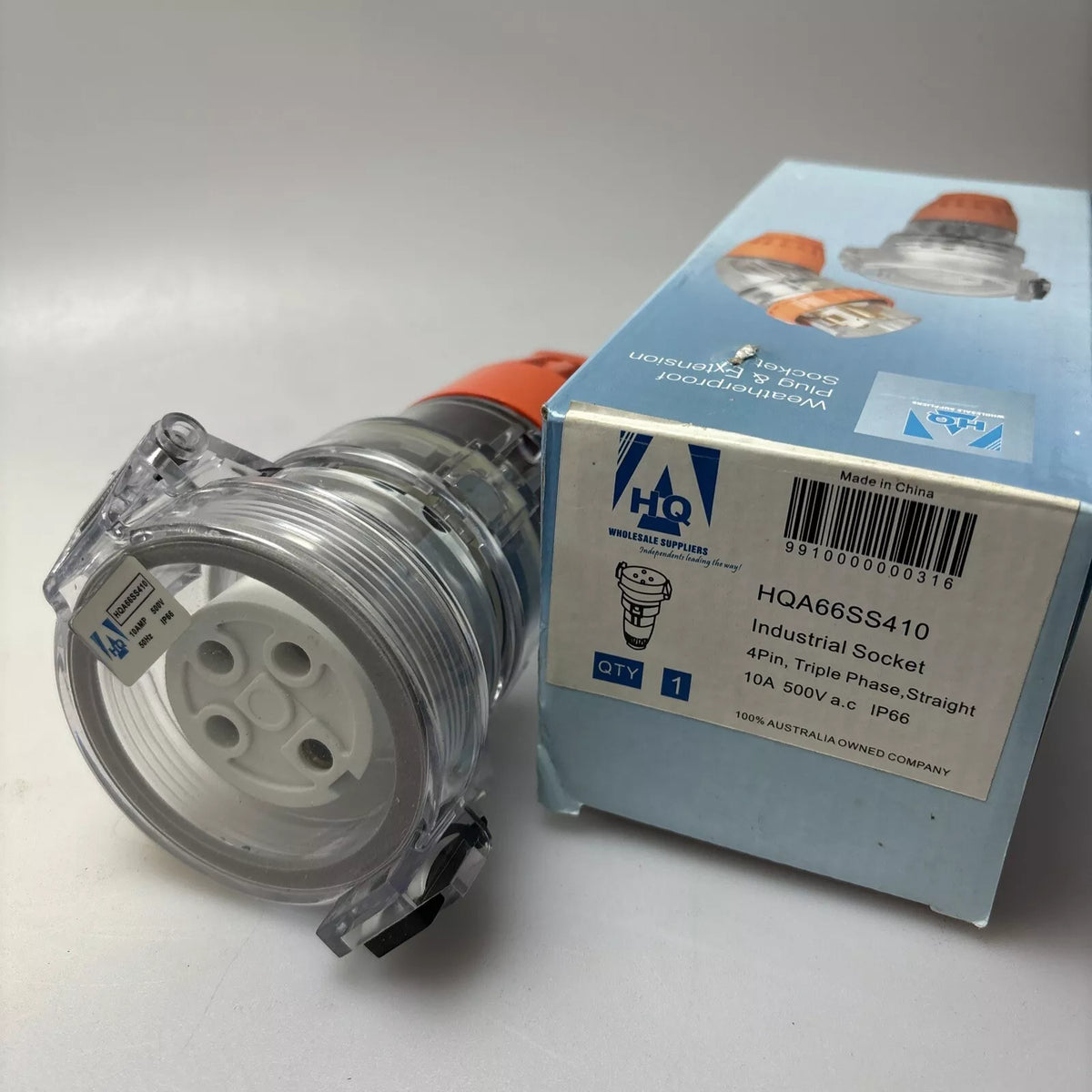HQ 10 AMP 3 PHASE 4 Pin PLUG 10A MALE IP66 WEATHERPROOF SAA HQA66SS4 